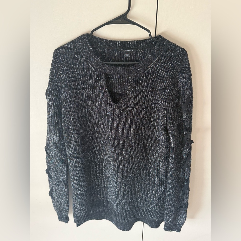 Rock & Republic Rainbow Metallic Sweater with Lace-Up Sleeves